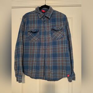 Eastern Mountain Sports Blue and Brown Plaid Flannel Shirt